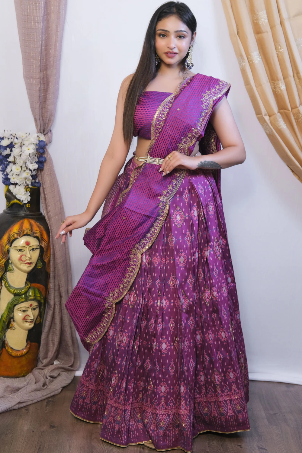 Purple silk & chanderi kasab work lehenga set