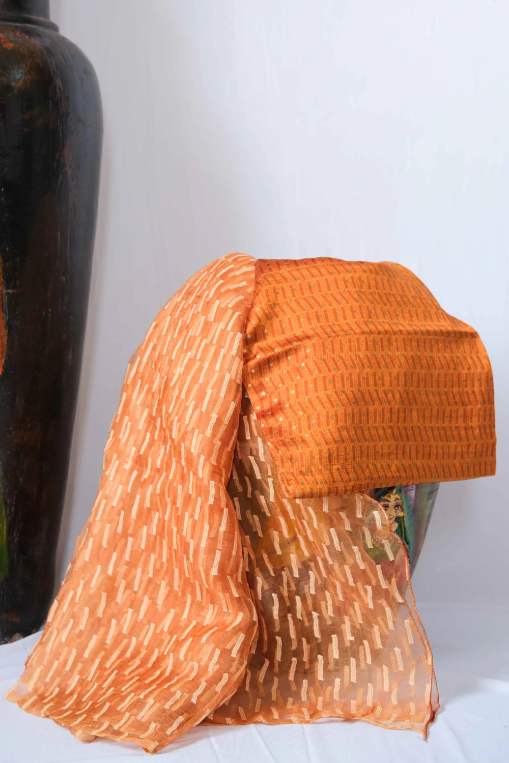 rust orange pure organza saree