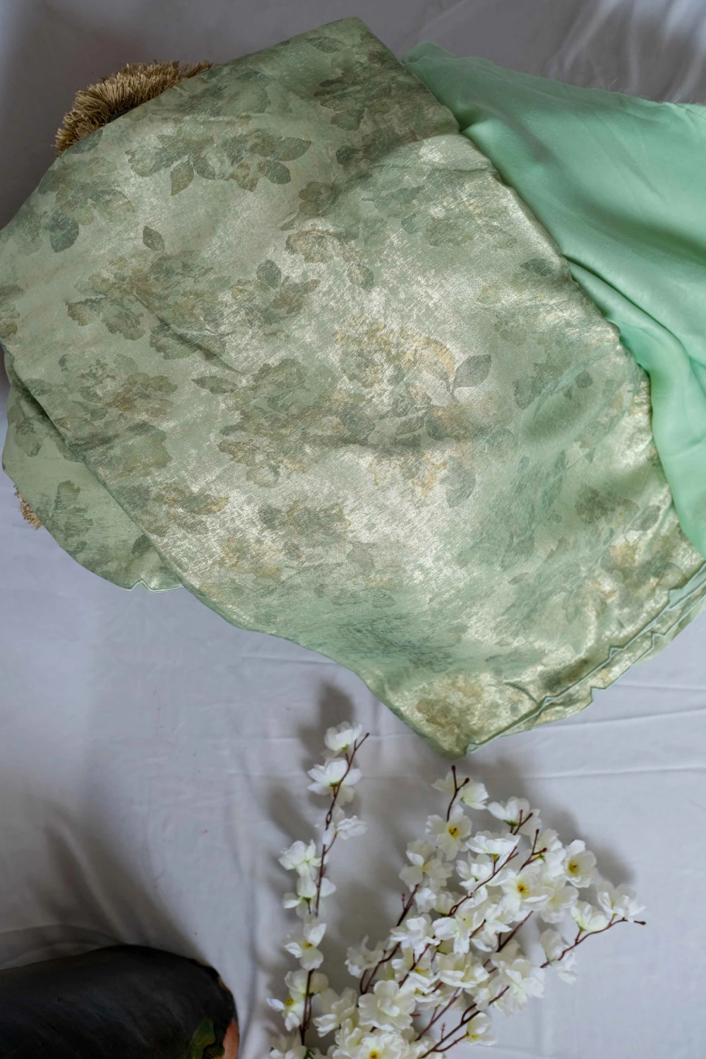 Mint green shimmer printed saree