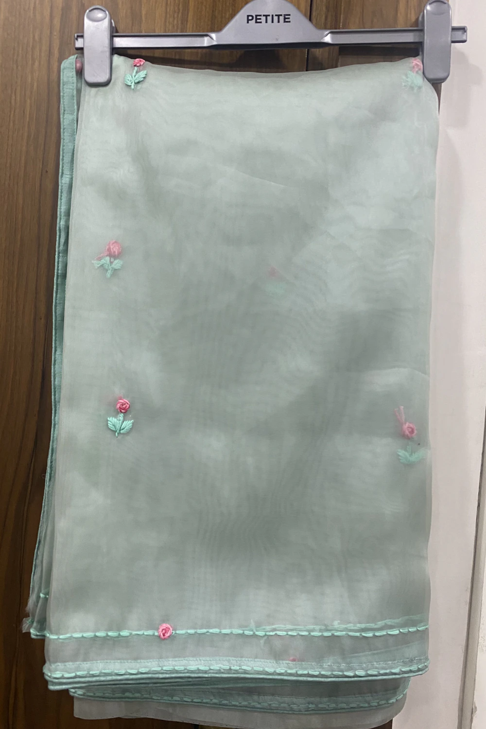 Mint Blue Jute Organza Thread Work Saree