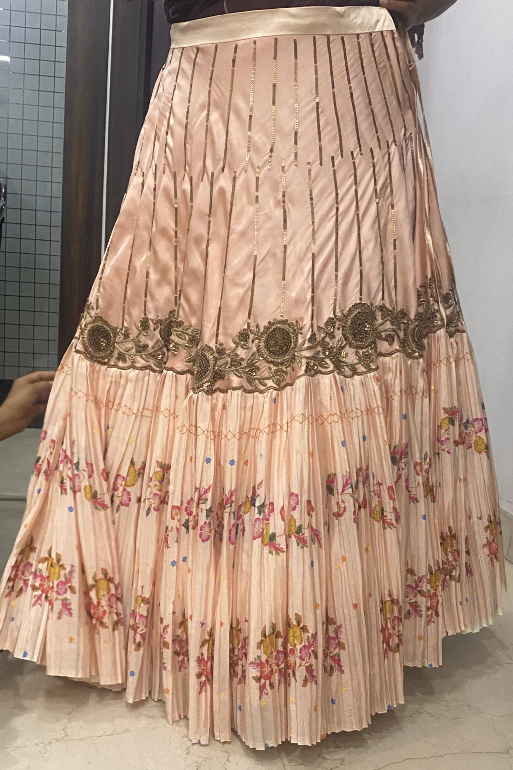 Peach Half n Half Silk Zardose Lehenga Set