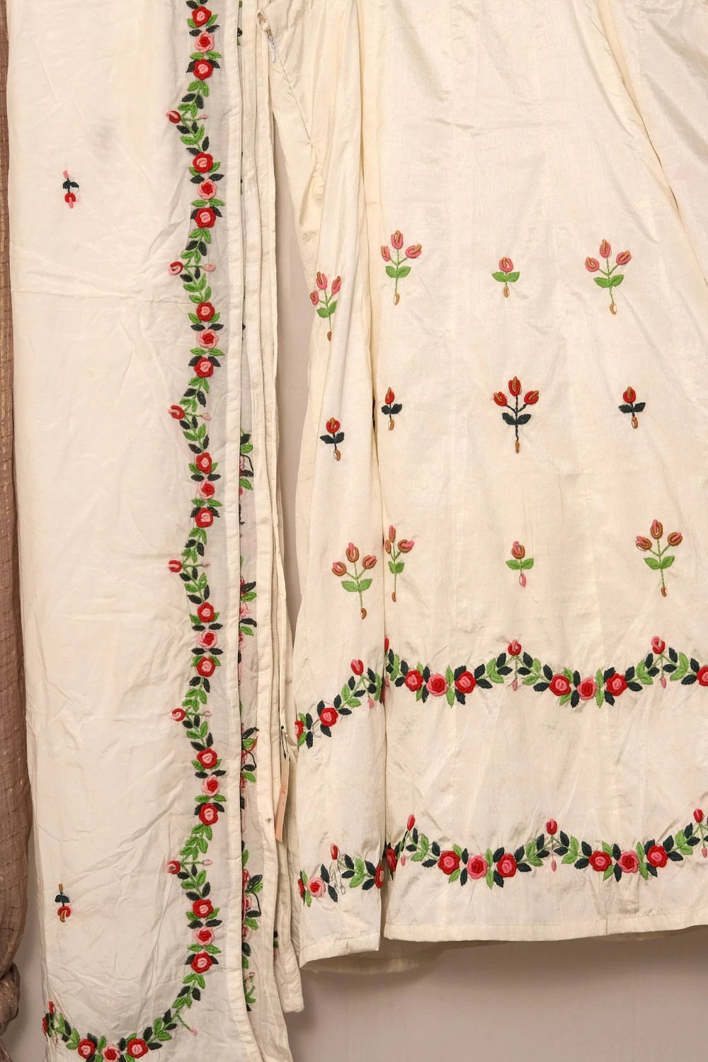 cream silk thread work lehenga