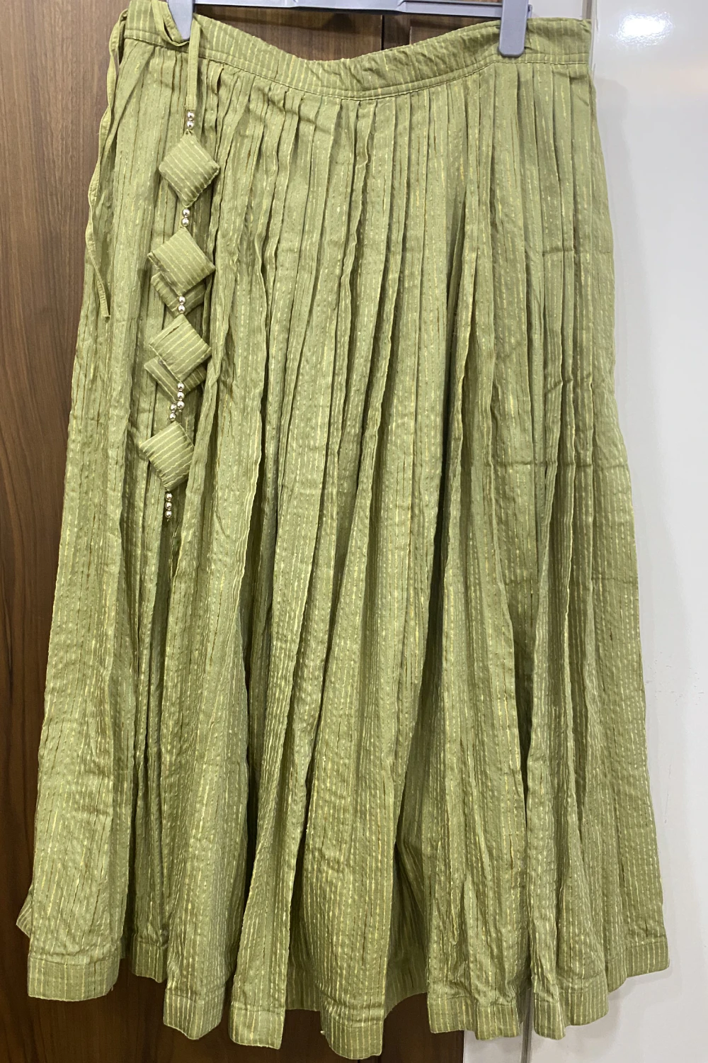 parrot green textured chanderi silk  lehenga set