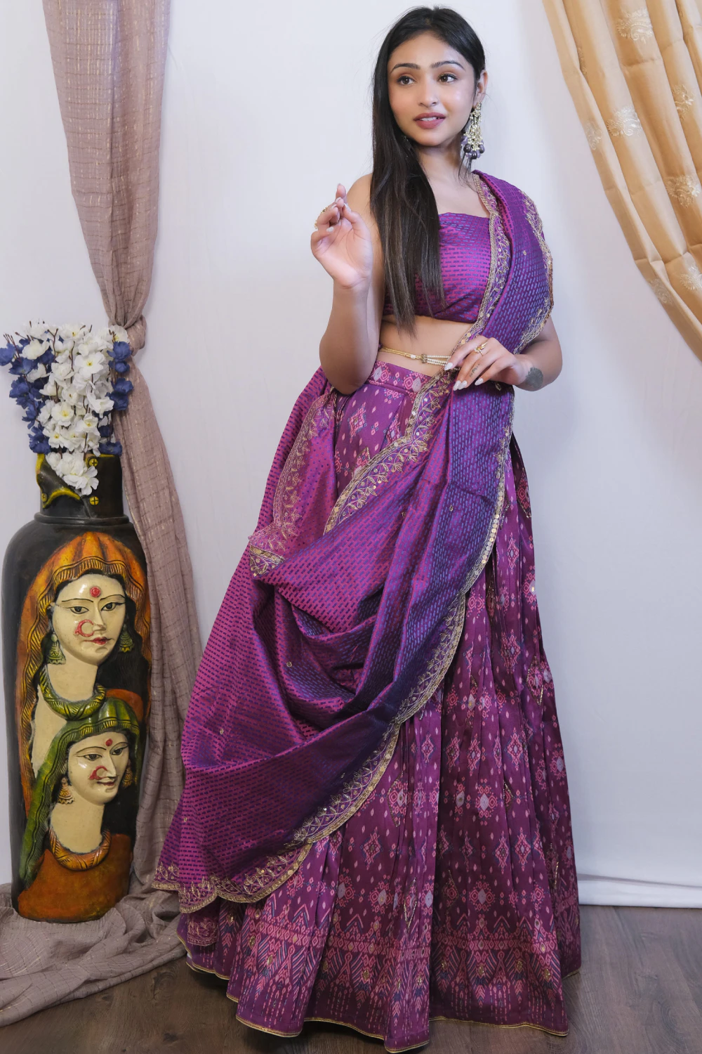 Purple silk & chanderi kasab work lehenga set