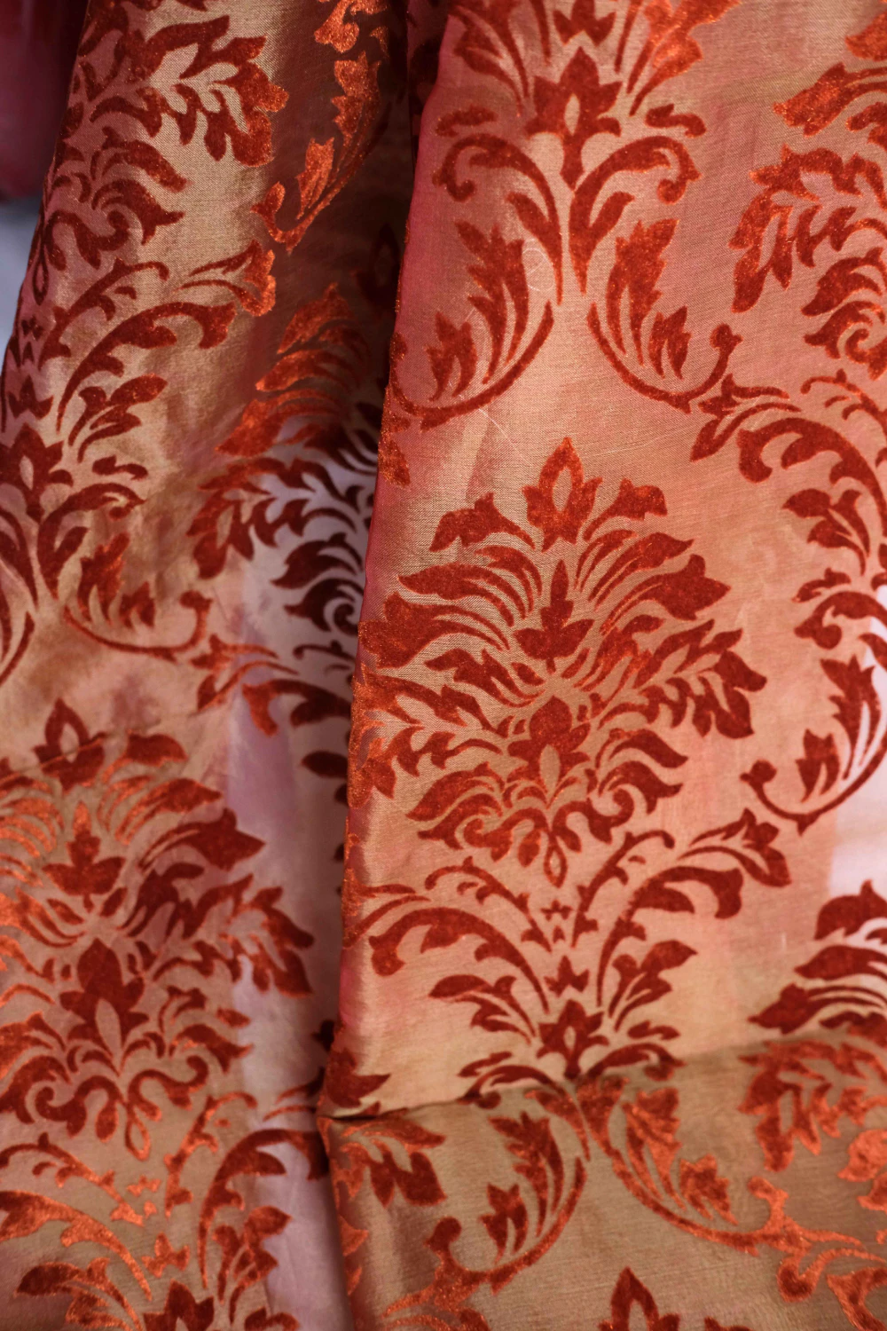 Rust red organza brasso saree