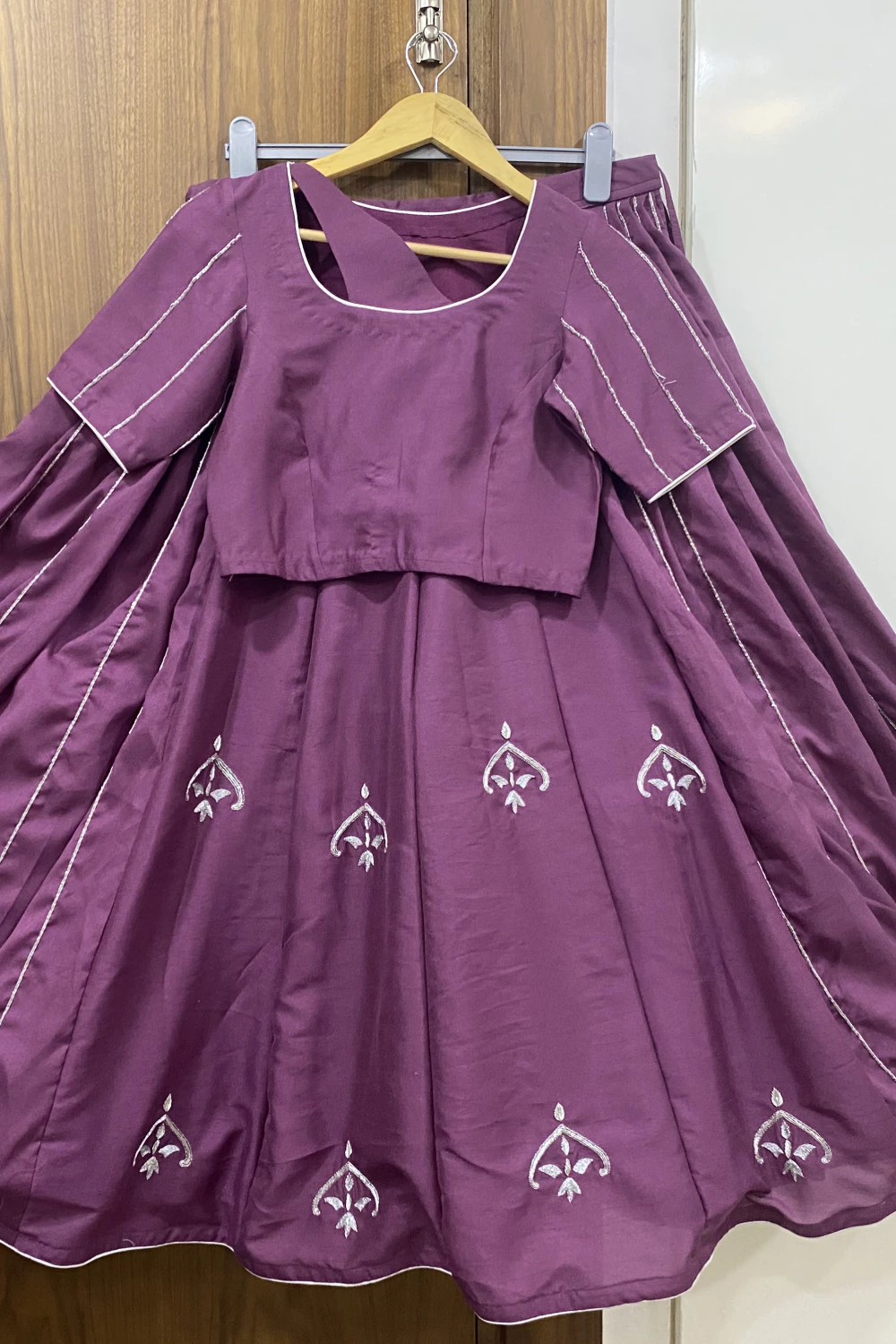 Lavender silk & muslin zardose lehenga set