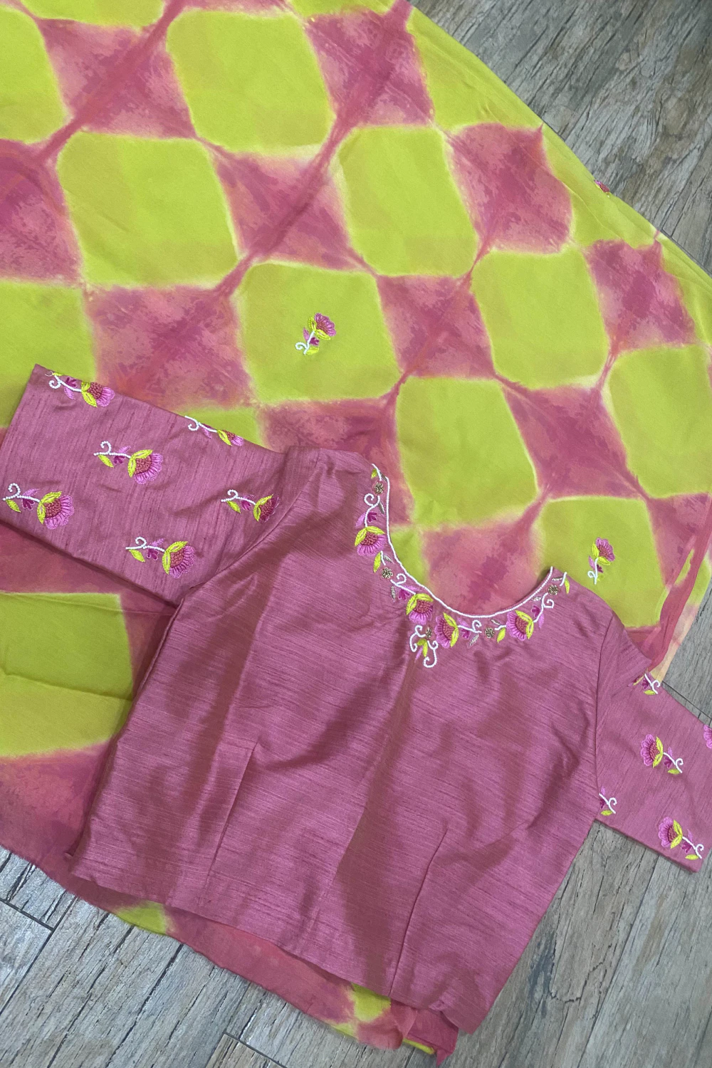 Mustard & Peach Handblocked Print Muslin Saree