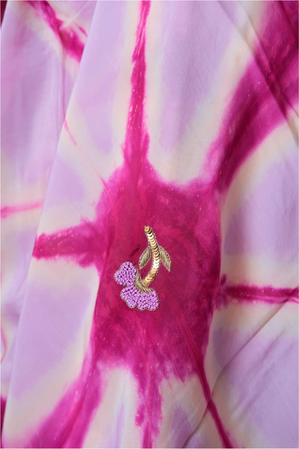 Purple hand tye dyed silk organza handwork saree