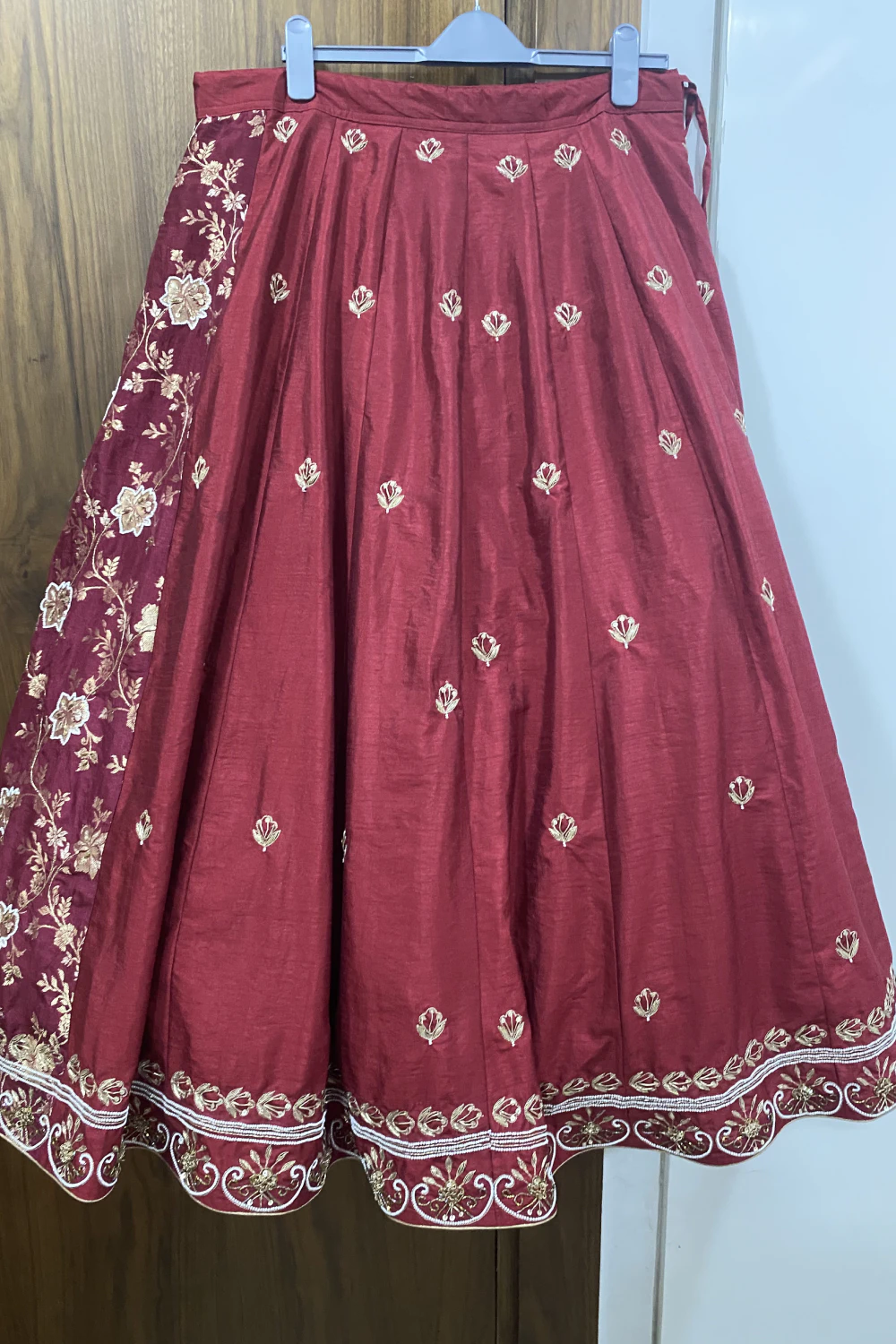 Maroon Red Silk & Banarasi Silk Zardose Lehenga Set.