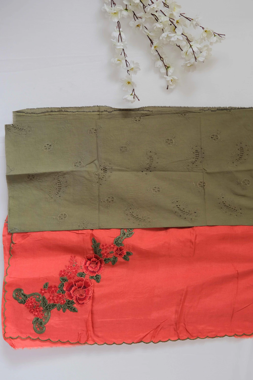 Rust red silk patch work saree
