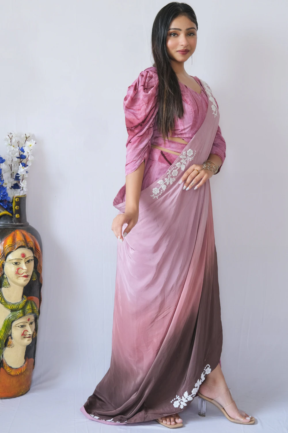 Onion pink draped dhoti set