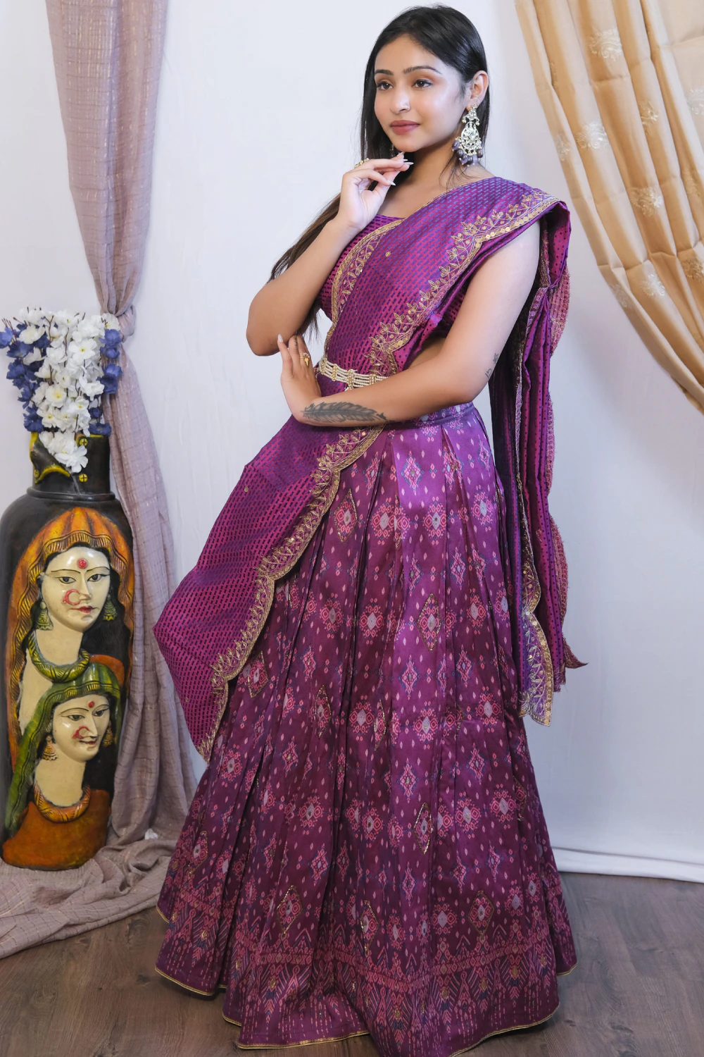 Purple silk & chanderi kasab work lehenga set