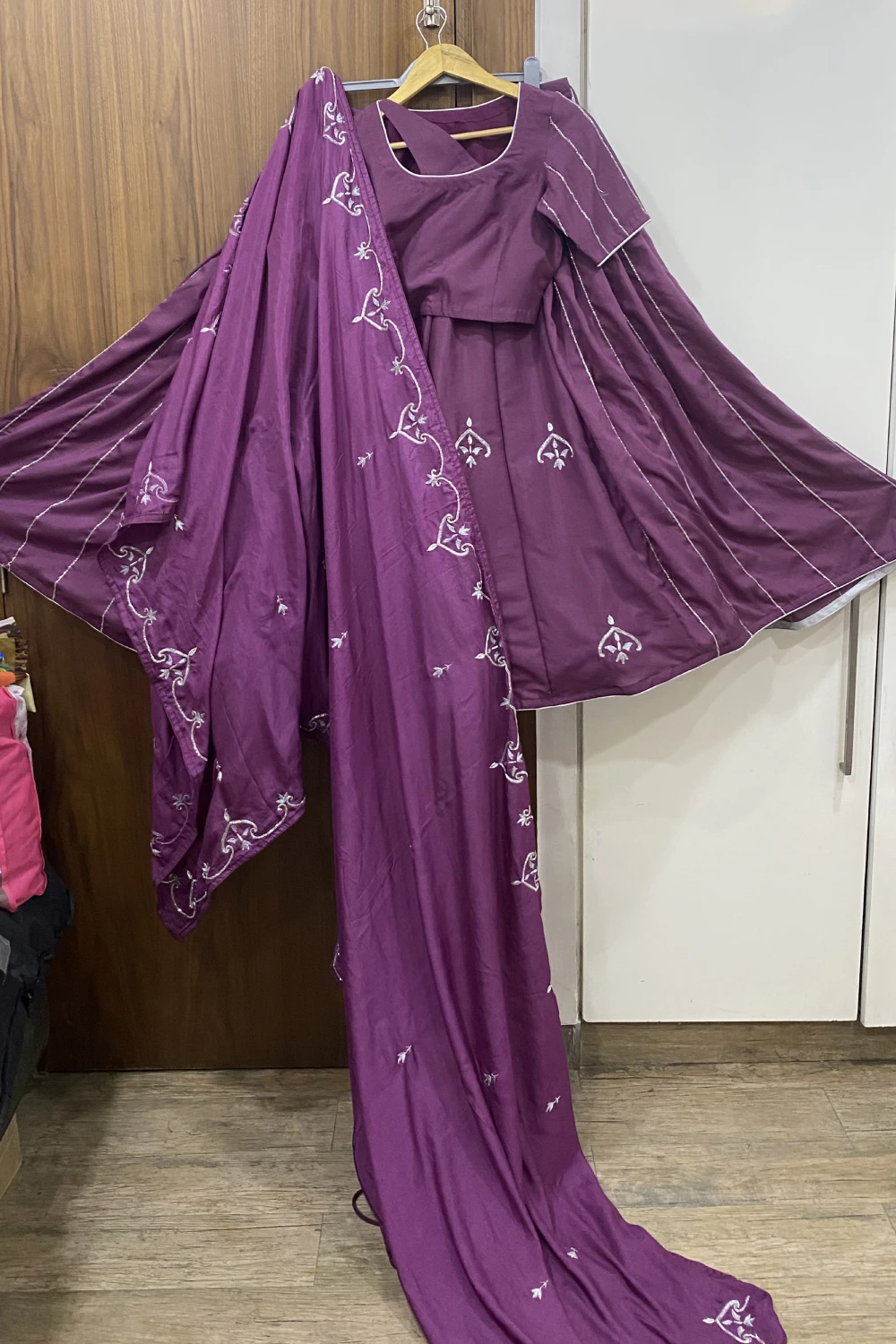 Lavender silk & muslin zardose lehenga set