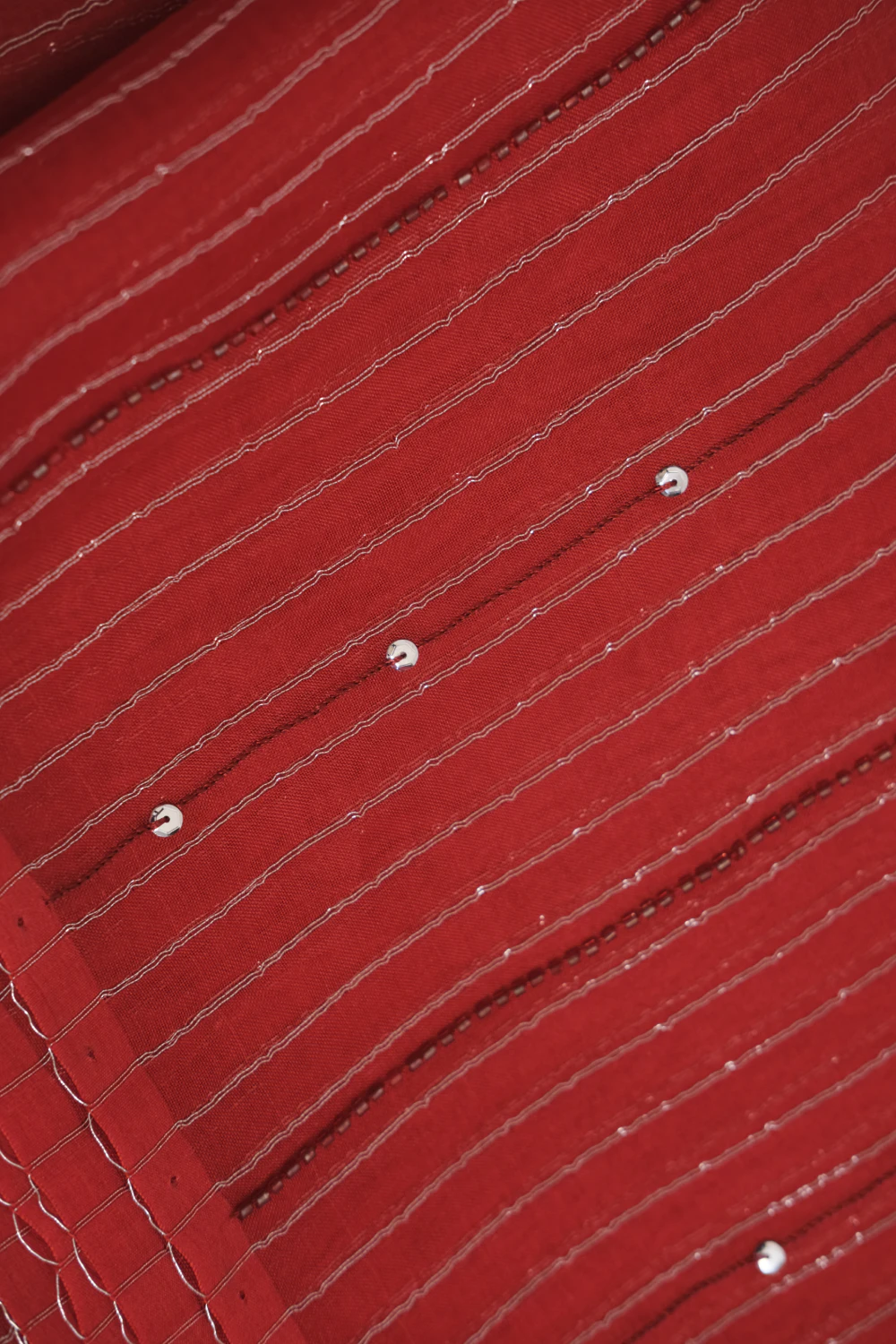 Red stripe organza tissue highlight handwork saree