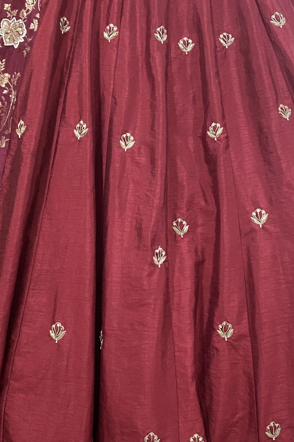 Maroon Red Silk & Banarasi Silk Zardose Lehenga Set.