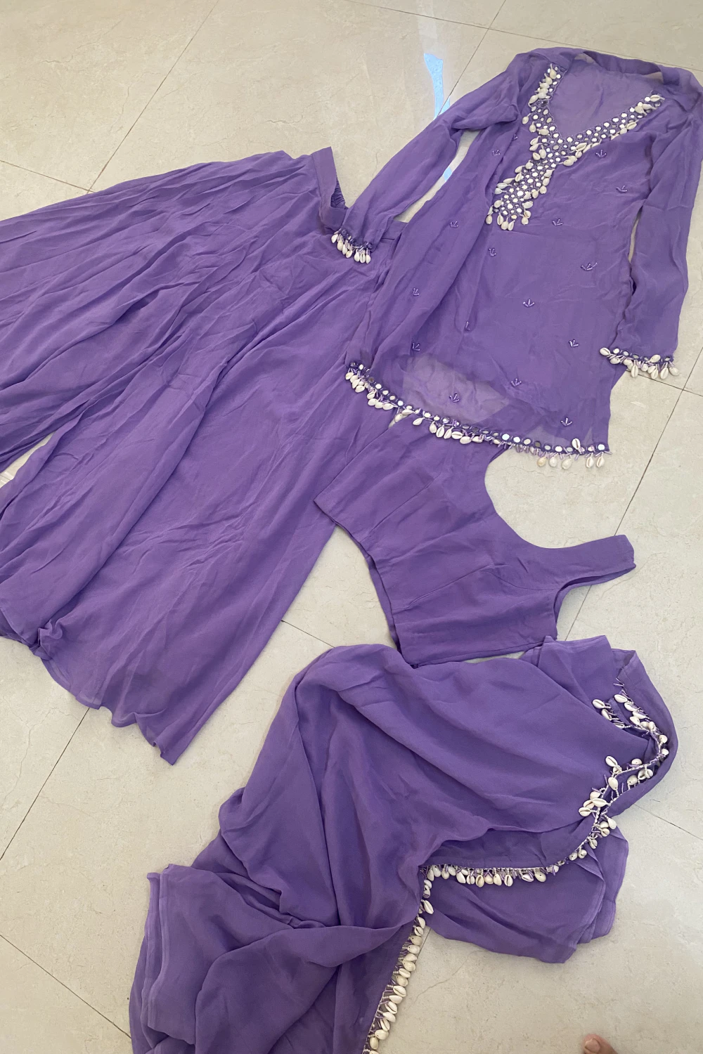 purple pure georgette plazo set