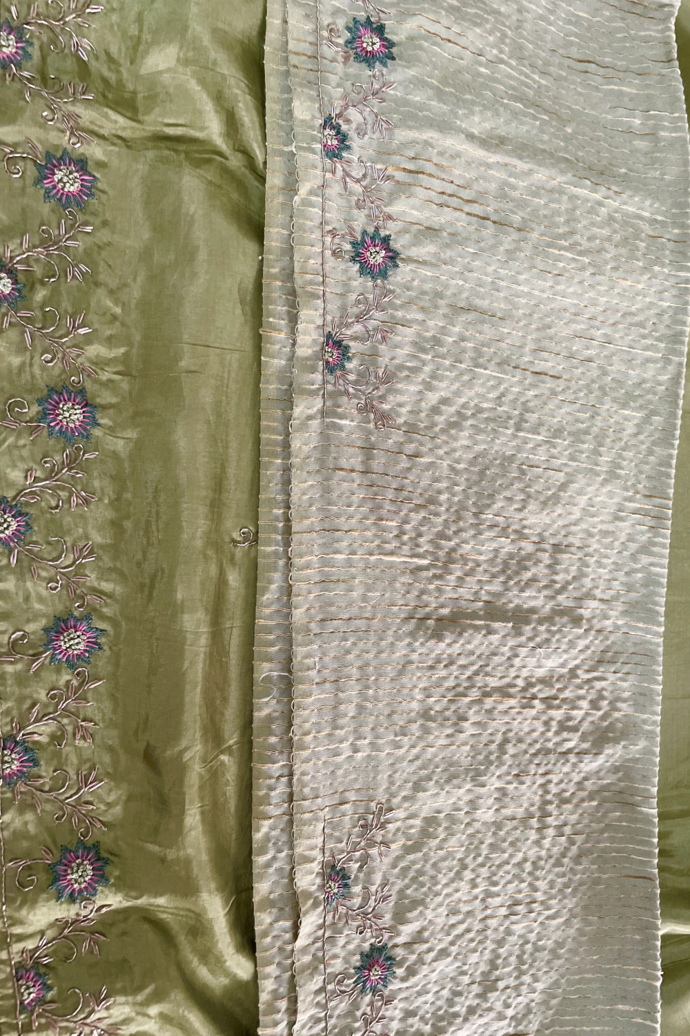 Parrot green textured chanderi silk zardose lehenga set