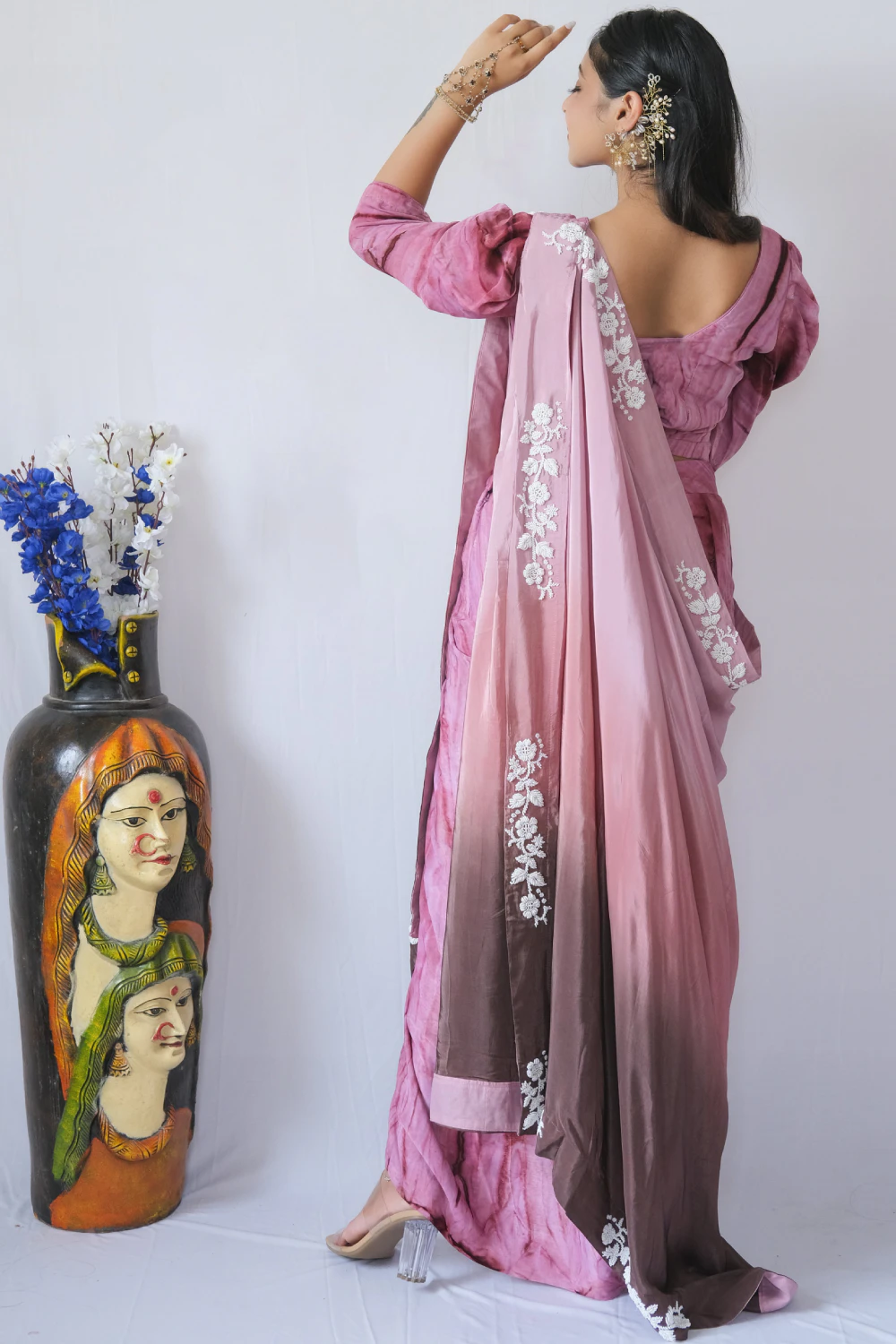 Onion pink draped dhoti set