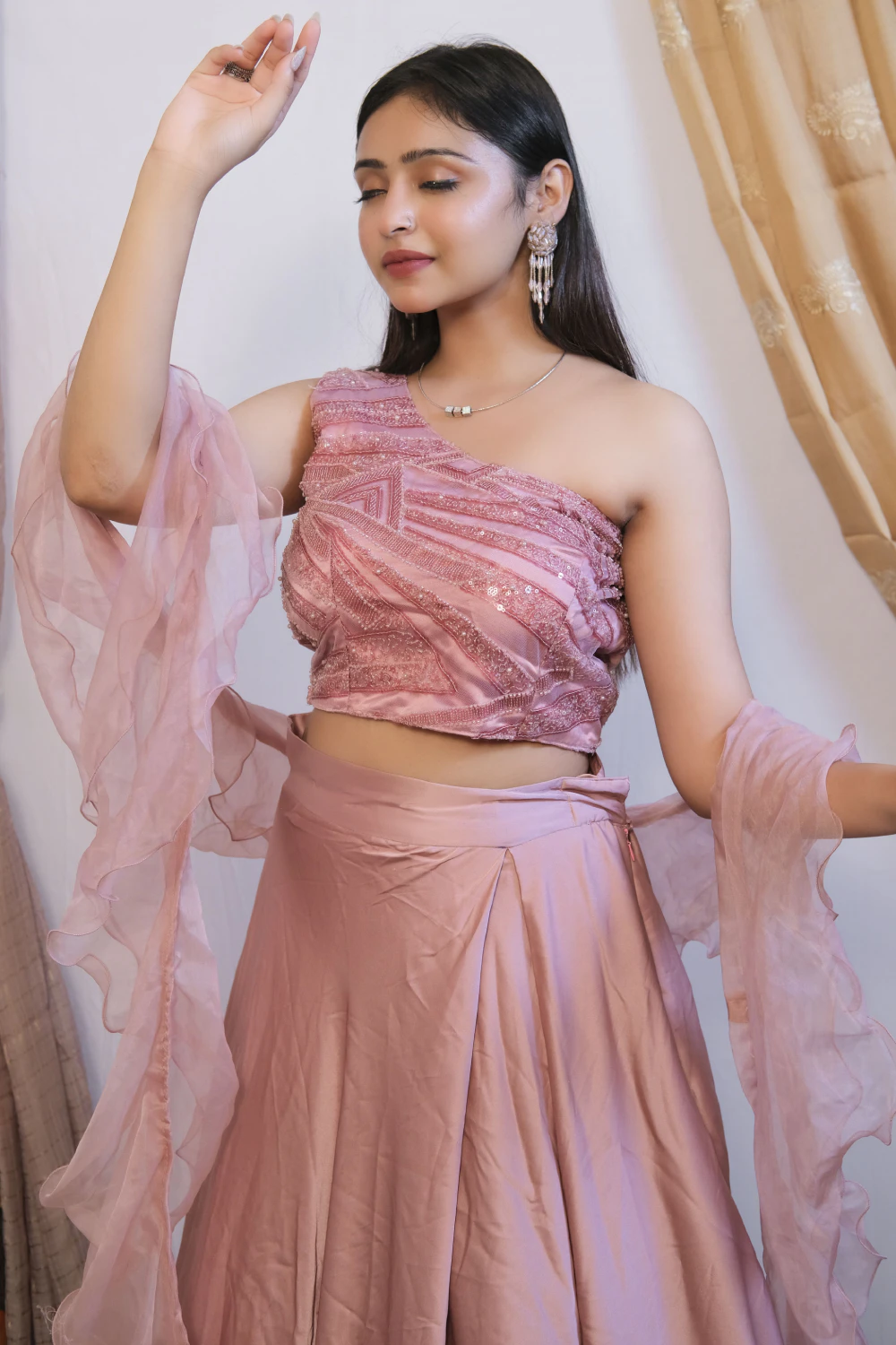 mauve net & satin lehenga set