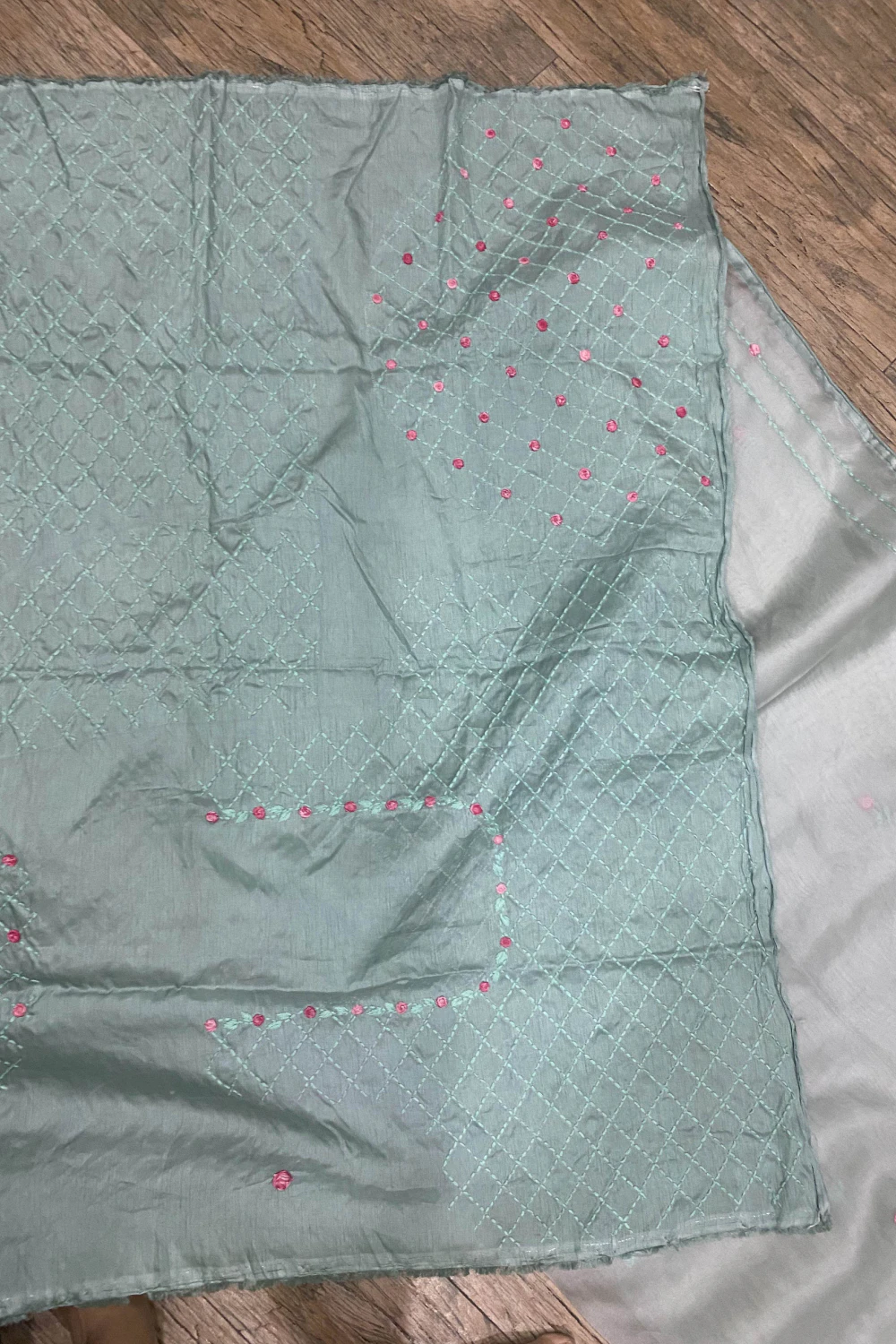 Mint Blue Jute Organza Thread Work Saree