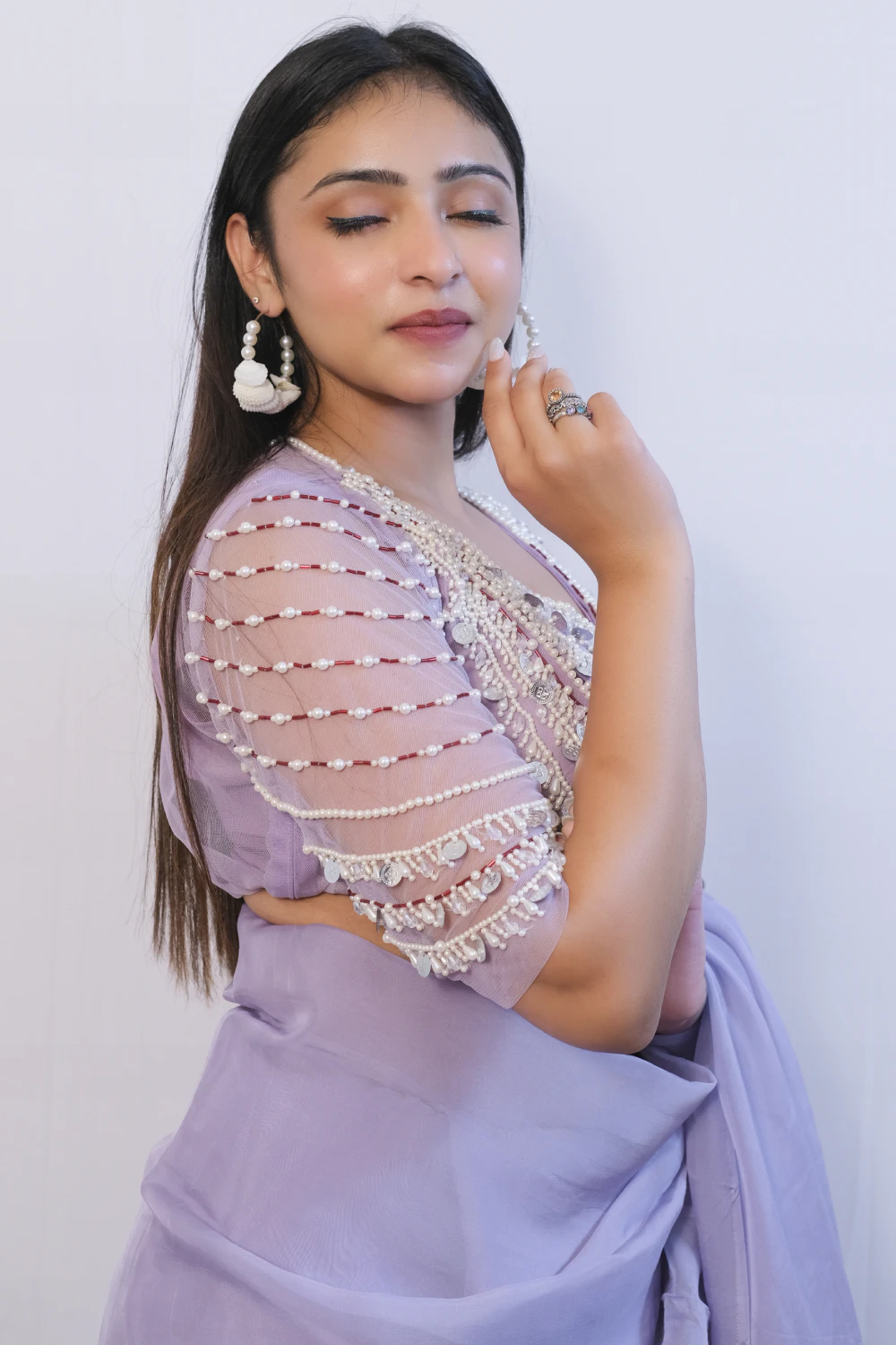 Purple organza handwork saree