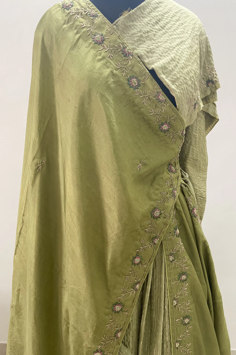 Parrot green textured chanderi silk zardose lehenga set