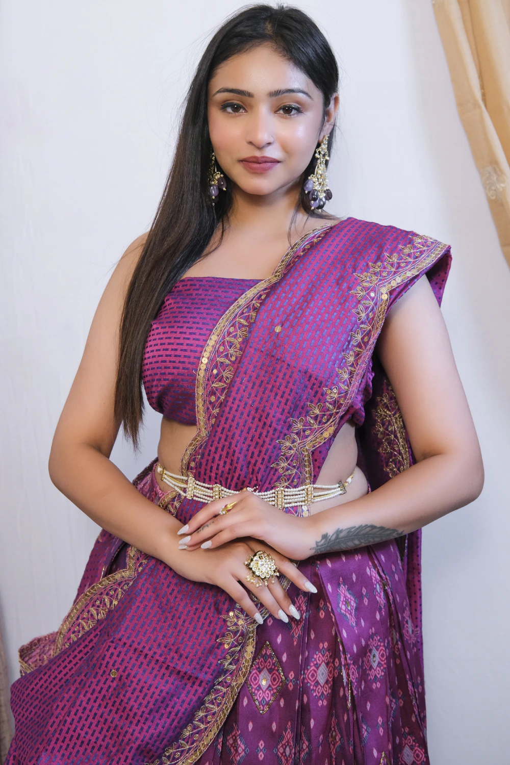 Purple silk & chanderi kasab work lehenga set