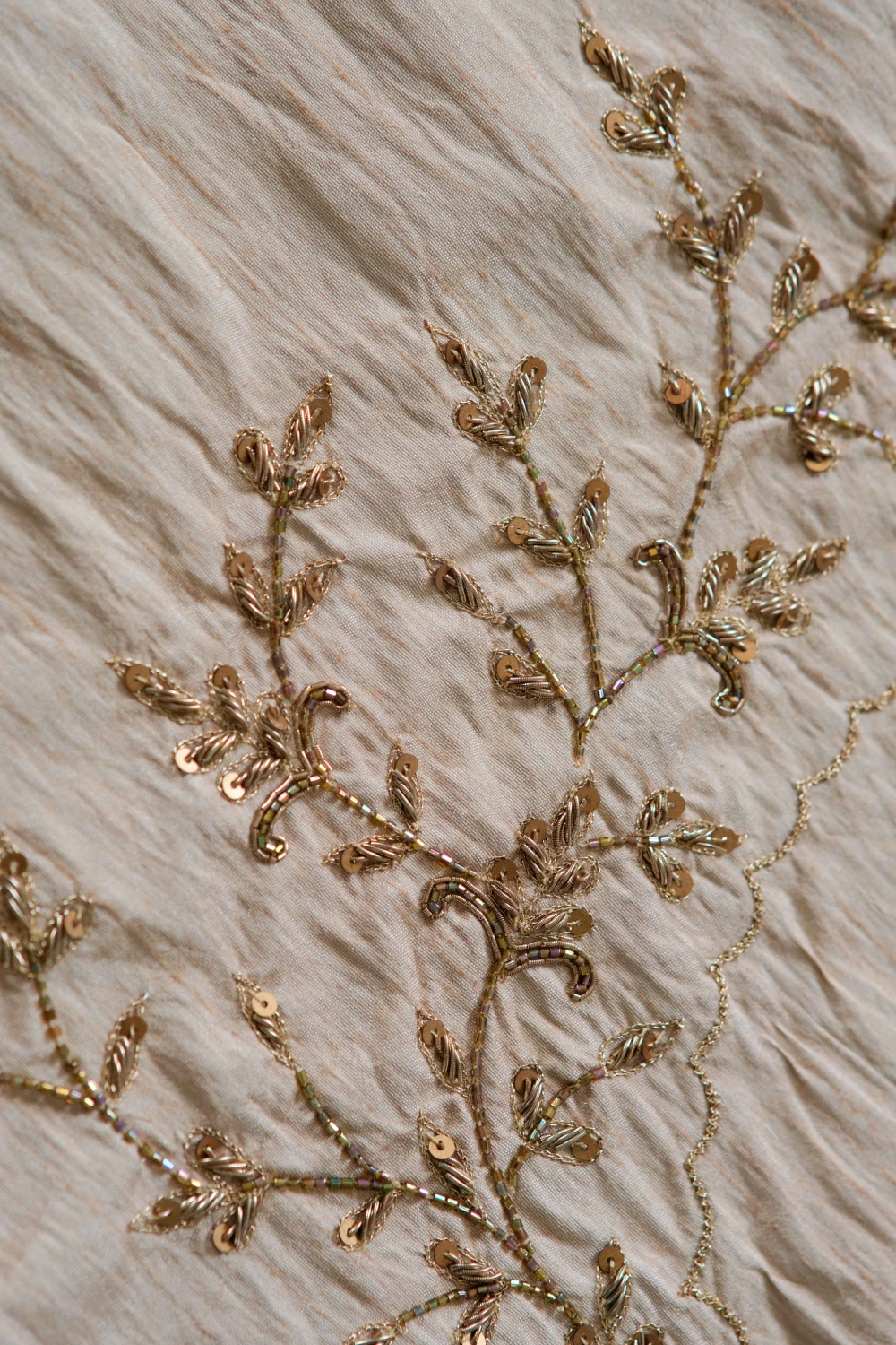 Gold stripe tissue handwork saree